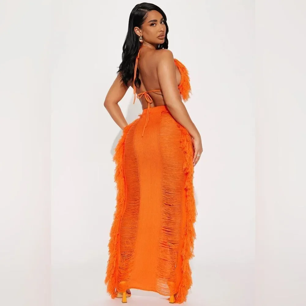 Call Me Again Fringe Skirt Set - Orange - Picture 4 of 4